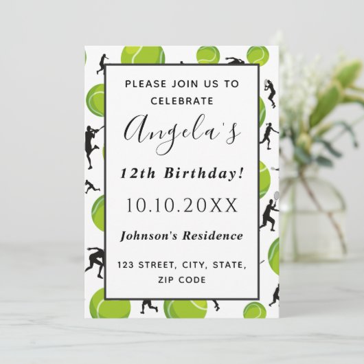 Tennis Player & Ball Birthday Party Kinder Coach F Kaart (Staand voorkant)