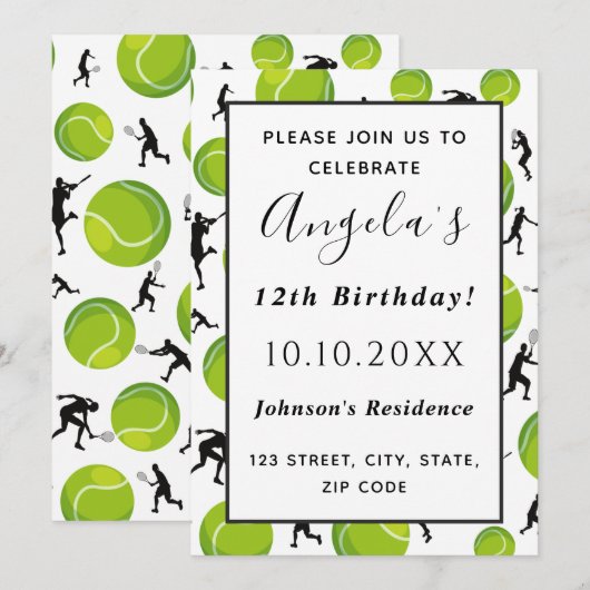 Tennis Player & Ball Birthday Party Kinder Coach F Kaart (Voorkant / Achterkant)