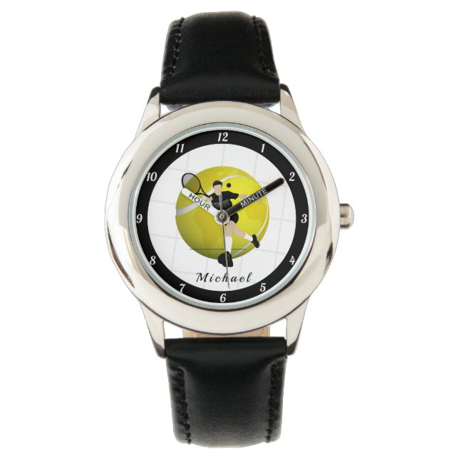 Tennis Player Ball & Net Coach Partner Name Kinder Horloge (Voorkant)