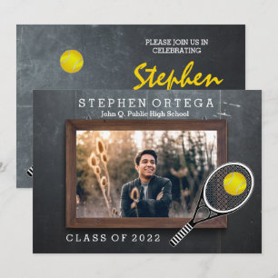Tennis Player Chalkboard Photo Afstuderen Kaart