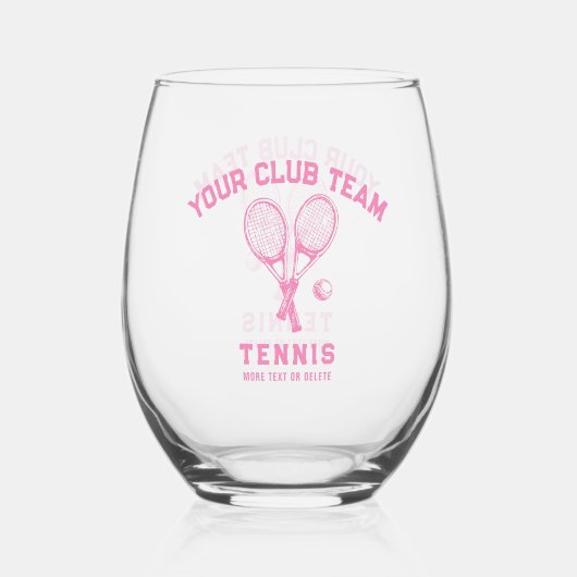 Tennis Player Club Team Naam Gepersonaliseerd Roze Wijnglas Zonder Voet (Voorkant)