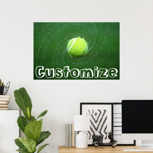 Tennis Player Custom Text Spinning Tennis Ball Poster (Thuiskantoor)
