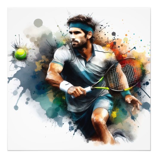 Tennis Player in Action Foto Afdruk (Voorkant)