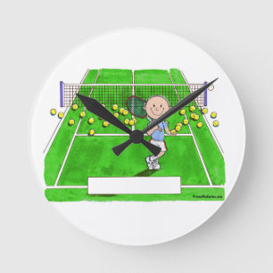 Tennis Player, mannelijk - persoonlijke Cartoon Ronde Klok