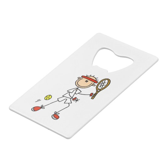 Tennis Player mannenkruis Creditkaart Flessenopener (Achterkant Gekanteld)