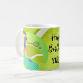 Tennis Player met racket en ball Birthday Koffiemok (Voorkant links)