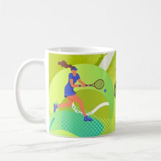 Tennis Player met racket en ball Birthday Koffiemok (Links)