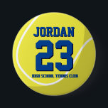 Tennis Player Number School Sports Team Button<br><div class="desc">Een perfecte pin voor sportfans,  sporters,  spelers,  trainers of aanvoerders van het tennisteam. Je kunt de formulering aanpassen aan elke evenement met dit sportthema,  of het nu gaat om verjaardagen,  kampioenschappen of winnende feestdagen.</div>