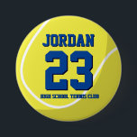 Tennis Player Number School Sports Team Button<br><div class="desc">Een perfecte pin voor sportfans,  sporters,  spelers,  trainers of aanvoerders van het tennisteam. Je kunt de formulering aanpassen aan elke evenement met dit sportthema,  of het nu gaat om verjaardagen,  kampioenschappen of winnende feestdagen.</div>