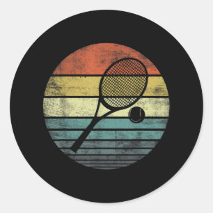 Tennis Player Retro Sunset Tennis Racquet & Ball Ronde Sticker