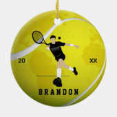 Tennis Player Silhouette Name & Year Earth Ball Keramisch Ornament (Achterkant)