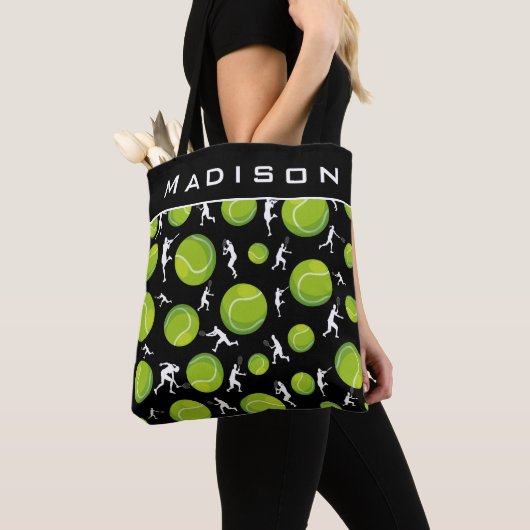 Tennis Player Silhouette Pattern Naam coach toevoe Tote Bag (Dichtbij)