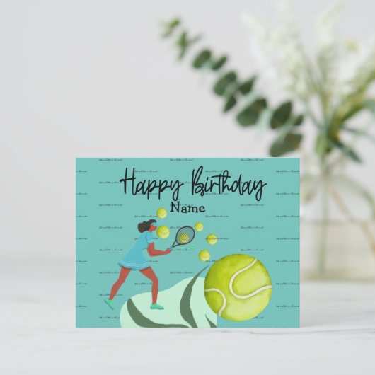 Tennis Player speelt Happy Birthday Briefkaart (Staand voorkant)