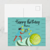 Tennis Player speelt Happy Birthday Briefkaart (Voorkant / Achterkant)