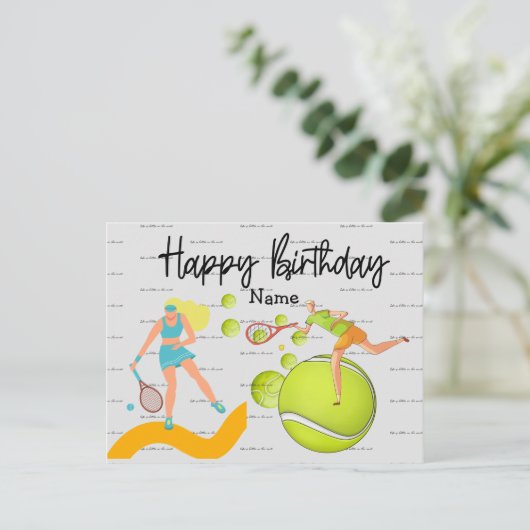 Tennis Player speelt Happy Birthday Briefkaart (Staand voorkant)