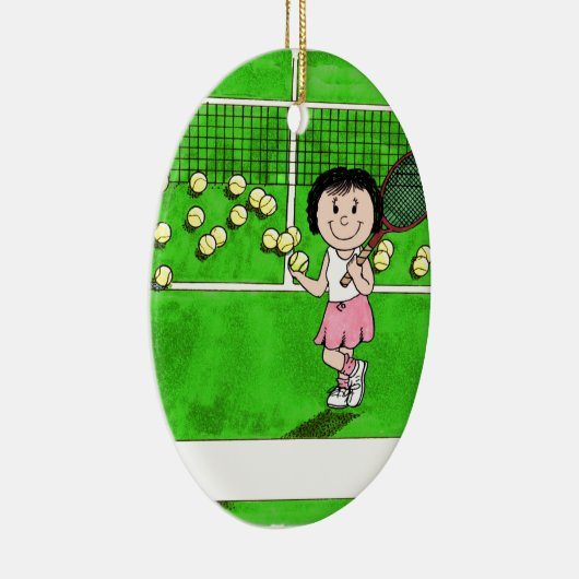 Tennis Player, Vrouw - persoonlijke Cartoon cadeau Keramisch Ornament (Rechts)