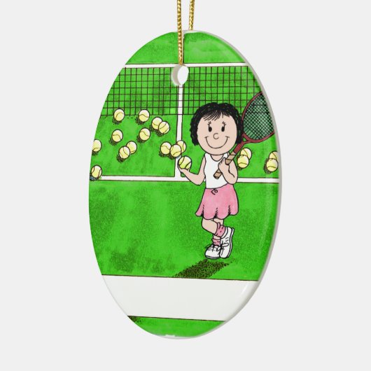 Tennis Player, Vrouw - persoonlijke Cartoon cadeau Keramisch Ornament (Links)
