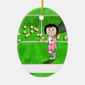 Tennis Player, Vrouw - persoonlijke Cartoon cadeau Keramisch Ornament (Voorkant)