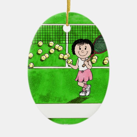 Tennis Player, Vrouw - persoonlijke Cartoon cadeau Keramisch Ornament (Voorkant)