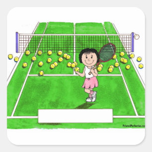 Tennis Player, Vrouw - persoonlijke Cartoon cadeau Vierkante Sticker