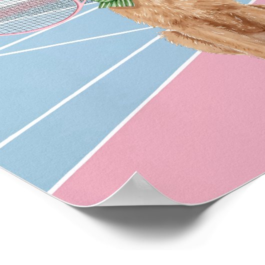 Tennis Poedel Roze Waterverf Poster (Hoek)