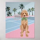 Tennis Poedel Roze Waterverf Poster (Voorkant)