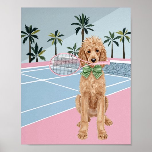 Tennis Poedel Roze Waterverf Poster (Voorkant)