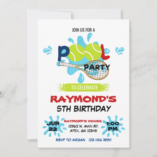 Tennis Pool Party Verjaardag Kaart (Voorkant)