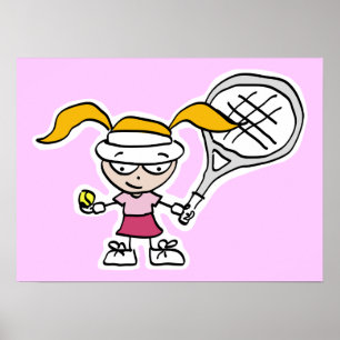 Tennis-poster met cartoon voor tennisspeler poster