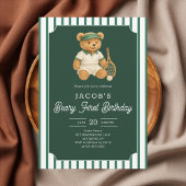 Tennis Preppy Bear 1st Birthday Invitation Kaart