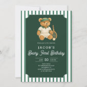 Tennis Preppy Bear 1st Birthday Invitation Kaart (Voorkant)