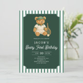 Tennis Preppy Bear 1st Birthday Invitation Kaart (Staand voorkant)