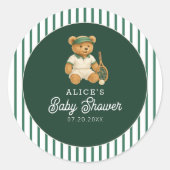 Tennis Preppy Bear Baby Shower Ronde Sticker (Voorkant)