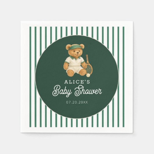 Tennis Preppy Bear Green Baby Shower Servet (Voorkant)