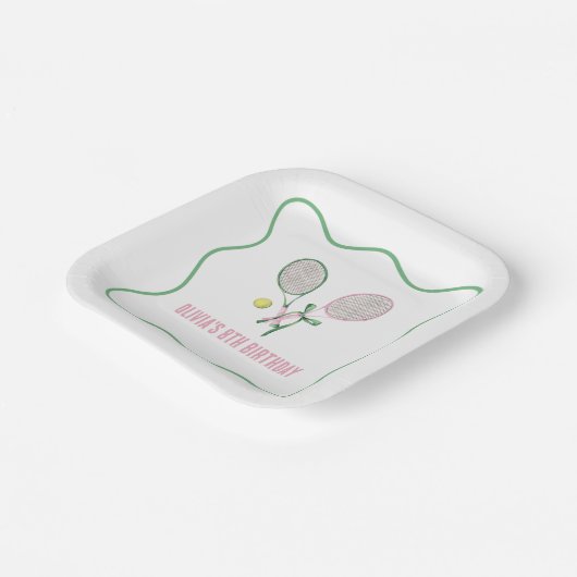 Tennis preppy geplakt verjaardag papieren bordje (Gebogen)