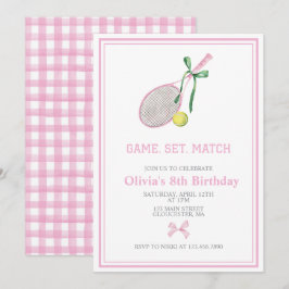 Tennis preppy geruite verjaardagsuitnodiging kaart