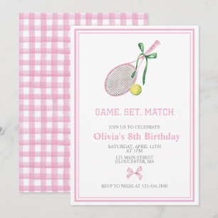 Tennis preppy geruite verjaardagsuitnodiging kaart