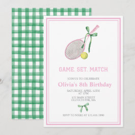 Tennis preppy geruite verjaardagsuitnodiging kaart