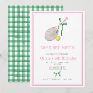 Tennis preppy geruite verjaardagsuitnodiging kaart