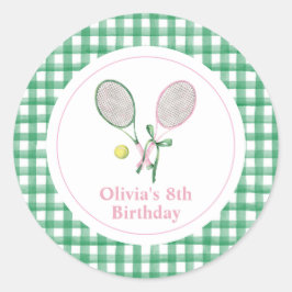 Tennis preppy geruite verjaardagsuitnodiging ronde sticker