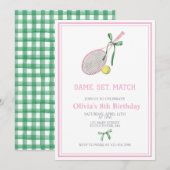 Tennis preppy plaid verjaardag uitnodiging (Voorkant / Achterkant)