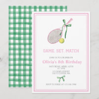 Tennis preppy plaid verjaardag uitnodiging