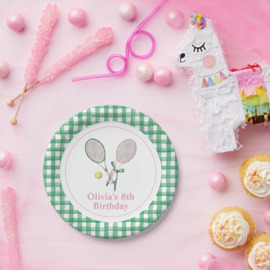 Tennis preppy plaid verjaardag uitnodiging papieren bordje (Feest)