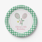 Tennis preppy plaid verjaardag uitnodiging papieren bordje (Voorkant)