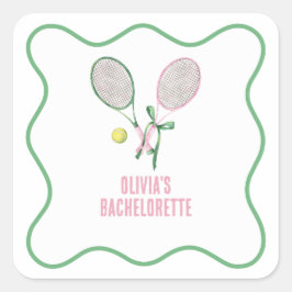 Tennis preppy vrijgezellenfeest vierkante sticker