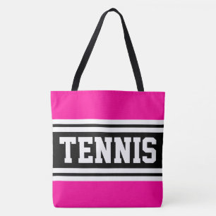 TENNIS Pret Bedekte Roze Zwart Witte Racing Strepe Tote Bag
