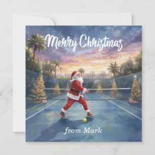 Tennis Prettig kerstfeest Kerstman op de baan Feestdagenkaart