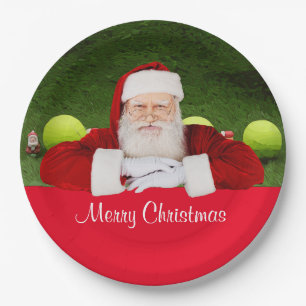 Tennis Prettig Kerstfeest met bal en Kerstman Papieren Bordje