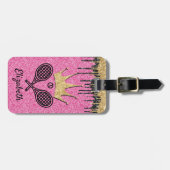 Tennis Queen Pink Glitter Sparkle Monogramme Name Bagagelabel (Voorkant horizontaal)
