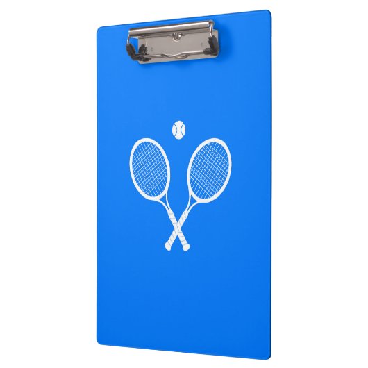 Tennis-racets met een bal op blauwe achtergrond klembord (Links)